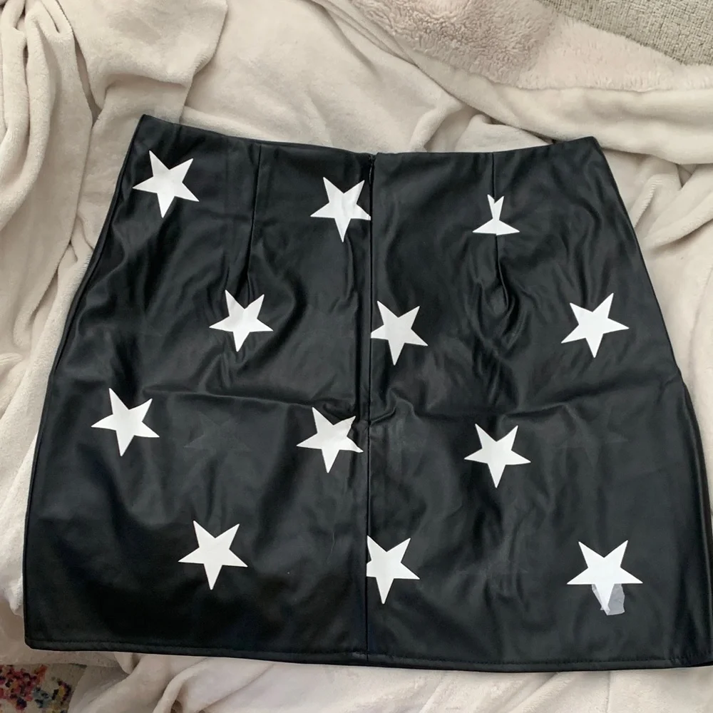 SHEIN Black Leather Mini Skirt with White Stars